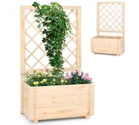 HOMASIS Fioriera con Grigliato per Rampicante, Vaso con Spalliera da Esterno con Sistema di Drenaggio, Portapiante Orto Rialzato da Giardino, Terrazzo, Balcone, Naturale (Legno, 58 x 35 x 101 cm)