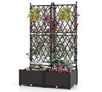 HOMASIS Fioriera con Spalliera da Esterno in PE, Vaso Rettangolare da Giardino con Auto-Irrigante e Fori di Drenaggio, Fioriera con Grigliato per Rampicanti da Balcone (Nero, 80 x 40 x 126 cm)