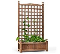 HOMASIS Fioriera Rialzata con Grigliato in Legno, Fioriera con Spalliera con Fori di Drenaggio, Vaso Rettangolare per Piante Rampicanti, Verdure, Erbe (64 x 28 x 120 cm)