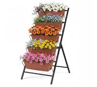 HOMASIS Fioriera Verticale da Giardino, con 5 Vasi con Fori di Drenaggio, Orto Rialzato a Scaletta in Metallo, per Piante, Fiori, Salvaspazio, per Interno e Esterno, 71 x 57 x 115 cm (Terracotta)