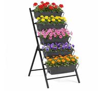 HOMASIS Fioriera Verticale da Giardino, con 5 Vasi con Fori di Drenaggio, Orto Rialzato a Scaletta in Metallo, per Piante, Fiori, Salvaspazio, per Interno e Esterno, 71 x 57 x 115 cm (Nero)