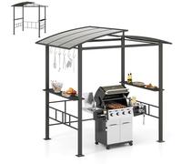 HOMASIS Gazebo per Barbecue in Metallo, Pergola Addossata con Doppio Tetto e 6 Ganci, Copertura per Griglia Resistente alle Intemperie per Giardino, Cortile, Terrazza, 248 x 150 x 232 cm, Nero