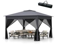 HOMASIS Gazebo Pieghevole 3,3x3,3M, Gazebo Pop-Up con Zanzariere e Tetto Doppio, Resistente all'Acqua e alle Intemperie con Borsa per il Trasporto, Pergolato Regolabile in Altezza per Feste (Grigio)