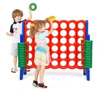 HOMASIS Gioco del 4 in Fila Grande, Forza 4 Gigante con 42 Anelli e Scorrimenti, Gioco di Strategia da Tavolo XXL, Giocattolo per Bambini e Adulti all'Aperto per Feste, Compleanno (Blu)