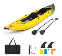 HOMASIS Kayak Gonfiabile 2 Posti in PVC, Canoa Gonfiabile con 2 Pagaie Regolabili, Borsa per il Trasporto, Pompa a Mano e Kit di Riparazione, Gommone Mare per Adulti, 382 x 94 x 40 cm (Giallo)