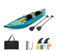 HOMASIS Kayak Gonfiabile 2 Posti in PVC, Canoa Gonfiabile con 2 Pagaie Regolabili, Borsa per il Trasporto, Pompa a Mano e Kit di Riparazione, Gommone Mare per Adulti, 382 x 94 x 40 cm (Verde Anatra)