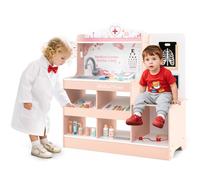 HOMASIS Kit Dottore Bambino in Legno, Kit Medico Bambini con Lavabo, Esame della Vista, Elettrocardiogramma, Orologio e Radiografia, Gioco Infermiere per Simulazione per Bambini da 3+ Anni (Rosa)