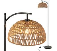 HOMASIS Lampada da Terra 160 cm in Metallo con Paralume Intrecciato | Piantana da Terra con Portalampada E27, Interruttore a Pedale e Base Stabile per Soggiorno, Camera da Letto, Ufficio, Nero