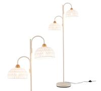 HOMASIS Lampada da Terra con 2 Lampade, Lampada ad Albero Girevole a 360° con Interruttore a Pedale, Paralume Intrecciato, Piantana da Terra Moderna per Camera da Letto, Soggiorno