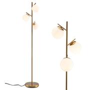 HOMASIS Lampada da Terra con 3 Palloni, Moderna Lampada da Pavimento con Pratico Interruttore a Pedale, Portalampada E27, Luce Decorativa 169cm per Soggiorno, Studio e Camera da letto, Oro e Bianco