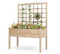 HOMASIS Letto Rialzato con Grigliato da Giardino in Legno, Fioriera da Esterno con Fori di Drenaggio, Vaso per Piante Rampicanti, Verdure, Fiori, Erbe, 119 x 60 x 117 cm