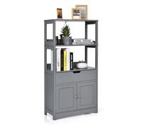 HOMASIS Libreria con Ante, Mobiletto Soggiorno Aperto con 2 Ripiani in Legno, Scaffale Salvaspazio per Soggiorno, Camera da Letto, Ufficio, Bagno, 60 x 32,5 x 122 cm (Grigio)