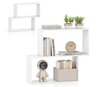 HOMASIS Libreria Verticale a 3 Ripiani, Scaffale a Forma di S con Dispositivo Antiribaltamento, Libreria Divisoria Ambiente in Legno per Soggiorno, Studio, Ufficio, 80 x 22 x 70 cm (Bianco)