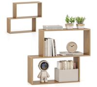 HOMASIS Libreria Verticale a 3 Ripiani, Scaffale a Forma di S con Dispositivo Antiribaltamento, Libreria Divisoria Ambiente in Legno per Soggiorno, Studio, Ufficio, 80 x 22 x 70 cm (Naturale)