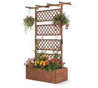 HOMASIS Orto Rialzato con Grigliato e Tetto da Giardino, Letto per Aiuola, Fioriera per Piante, Fiore, Rampicanti, Vasi, in Legno Massello, per Esterno, Terrazza, 100 x 55 x 183 cm, Marrone Scuro