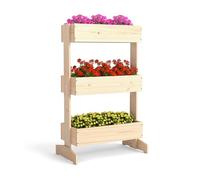 HOMASIS Orto Rialzato da Esterno a Tre Livelli, Fioriera Rialzata a Scala in Legno di Pino con Foro di Drenaggio, Vaso Regolabile per Fiori e Verdure da Giardino, 69 x 39 x 109 cm, Naturale