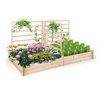 HOMASIS Orto Rialzato da Esterno con 3 Griglie Rampicanti, Fioriera con Traliccio in Legno, Letto Rialzato da Giardino con Grigliato per Piante Rampicanti da Balcone, Giardino, Naturale