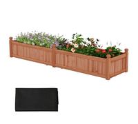 HOMASIS Orto Rialzato da Esterno, Letto Rialzato da Giardino in Legno di Abete con Tessuto non Tessuto, Base Rimovibile, 8 Fori di Drenaggio, Orto da Balcone per Piante, 227 x 59,5 x 40 cm (Marrone)