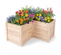 HOMASIS Orto Rialzato da Esterno per Giardino in Legno a Forma di L, Fioriera Rialzata con Fondo Aperto, Vaso per Piante da Giardino, Balcone o Terrazza, Letto per Fiori, Verdure, Erbe (Naturale)