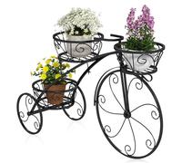 HOMASIS Portavasi a Forma di Bicicletta, Supporto per Piante in Metallo con 3 Livelli, Portapiante Scala per Piante in Stile Vintage per Giardino, Balcone, Ufficio (Nero, 85 x 25 x 50 cm)