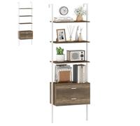 HOMASIS Scaffale a Scala con 4 Ripiani e 2 Cassetti, Libreria da Parete con Dispositivo Anti-Ribaltamento, Scaffale Aperto per Soggiorno, 60 x 30 x 184 cm (Grigio)