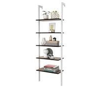 HOMASIS Scaffale a Scala con 5 Livelli, Librerie da Parete con Struttura in Metallo, Mensola da Muro Autoportante per Ufficio, Soggiorno, Cucina, Bagno, 61 x 30 x 183 cm (Bianco)