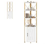 HOMASIS Scaffale ad Angolo, Mobiletto Angolare a 4 Ripiani e Armadietto, Portaoggetti di Legno, Mensola Industriale in Soggiorno, Studio, Cucina, Camera da Letto (Bianco, 38 x 180 cm)