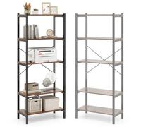 HOMASIS Scaffale Legno a 4 Livelli, Libreria da Parete in Legno, Scaffalatura Industriale con Struttura Metallica, Scaffale Salvaspazio per Soggiorno, Cucina, Studio (Marrone, 66 x 34 x 161 cm)