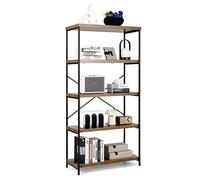 HOMASIS Scaffale Legno a 4 Livelli, Libreria da Parete in Legno, Scaffalatura Industriale con Struttura Metallica, Scaffale Salvaspazio per Soggiorno, Cucina, Studio (Marrone, 79 x 35 x 160 cm)