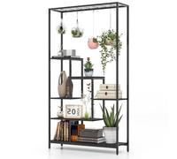 HOMASIS Scaffale per Piante da Interno, Scaffale Verticale e Multiuso con Griglia e 10 Ganci a Forma di S, Fioriera Industriale, Porta Piante per Decorazioni, Libri, 100 x 30 x 180 cm (Nero)