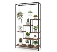 HOMASIS Scaffale per Piante da Interno, Scaffale Verticale e Multiuso con Griglia e 10 Ganci a Forma di S, Fioriera Industriale, Porta Piante per Decorazioni, Libri, 100 x 30 x 180 cm (Marrone)