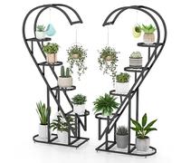HOMASIS Scaffale Portapiante a Forma di Cuore con 5 Livelli, Portavasi in Ferro, Scaffale Multilivello con Ganci per Interni & Esterni, Adatto per Matrimoni, San Valentino (Nero)