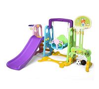 HOMASIS Scivolo per Bambini 6 in 1 con Altalena e Cestino da Basket, Scivolo per Bambini con Lancio e Lavagnetta da Scrittura, Torre Giochi per Interni ed Esterni, 209x174x115cm, Colorato