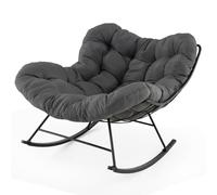 HOMASIS Sedia a Dondolo da Salotto con Cuscino Spesso, Poltrona a Dondolo Moderna con Struttura in Metallo, Poltrocina Reclinabile da Salotto, Patio, Capacità di Carico 205 kg (Grigio)