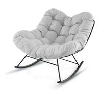 HOMASIS Sedia a Dondolo da Salotto con Cuscino Spesso, Poltrona a Dondolo Moderna con Struttura in Metallo, Poltrocina Reclinabile da Salotto, Patio, Capacità di Carico 205 kg (Grigio Chiaro)