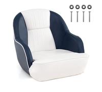HOMASIS Sedia da Barca Imbottita con Schienale e Braccioli, Sedile per Barca Impermeabile in PVC e Schiuma, Sedile Sup Universale, Portata Fino a 150 kg (Bianco + Blu, 55 x 59 x 51 cm)