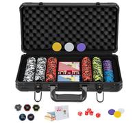 HOMASIS Set da poker con 500 chip laser, valigetta da poker con 2 mazzi di carte, 5 dadi, 3 spacciatori, chiavistello, valigetta da poker in alluminio con 2 chiavi, set completo per feste, casinò (500