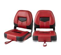 HOMASIS Set di 2 Sedili Pieghevoli per Barca, Sedia con Schienale Basso con Imbottitura in Spugna, Sedile Timone, Sedile Pescatore Ergonomico con Cinghie, 50 x 42 x 52 cm (Rosso e Nero)