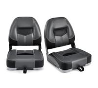 HOMASIS Set di 2 Sedili Pieghevoli per Barca, Sedia con Schienale Basso con Imbottitura in Spugna, Sedile Timone, Sedile Pescatore Ergonomico con Cinghie, 50 x 42 x 52 cm (Nero e Grigio)