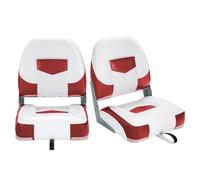 HOMASIS Set di 2 Sedili Pieghevoli per Barca, Sedia con Schienale Basso con Imbottitura in Spugna, Sedile Timone, Sedile Pescatore Ergonomico con Cinghie, 50 x 42 x 52 cm (Rosso)