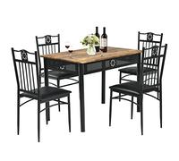 HOMASIS Set di 5 tavoli da pranzo con 4 sedie imbottite in legno e metallo, tavolo da cucina con intaglio traforato, design salvaspazio per cucina, sala da pranzo, nero