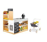 HOMASIS Set di Cassa Supermercato Giocattolo in Legno, Supermercato Giocattolo per Bambini con Carrello Spesa Bambini, Lavagnette, Negozio Giocattolo Educativo Montessori per Bambini da 3+ Anni