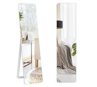 HOMASIS Specchio per corpo intero in piedi, specchio da parete rettangolare con cornice in legno, specchio spogliatoio con protezione anti-schegge, 37 x 45 x 155 cm, specchio per armadio per camera da