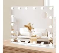 HOMASIS Specchio Trucco con 18 Luci LED Dimmerabili, 62,5x51 cm, Specchio per Trucco con 3 Colore, Specchio da Cosmetico con Controllo Touch e Ingranditore, Illumizione da Tavolo e da Parete