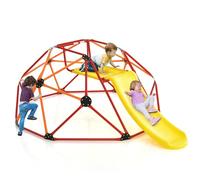 HOMASIS Struttura da Arrampicata per Bambini da Giardino a Cupola, Parco Giochi Esterno con Scivolo e Sedile, Scala da Arrampicata per Bambini dai 3+ Anni, Portata fino a 280 kg (Arancione + Rosso)