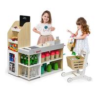 HOMASIS Supermercato Giocattolo con Carrello, Negozio per Bambini con Lavagna, Registratore di Cassa, Scanner, Lettore di Carte, Carta di Credito, Gioco di Ruolo per Bambini dai 3+ Anni, Giallo