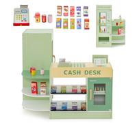 HOMASIS Supermercato Giocattolo per Bambini, Registratore Cassa Bambini in Legno, Cassa Giocattolo per Bambini con Distributore Automatico, per Bambini dai 3 agli 8 Anni (Verde)