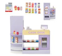 HOMASIS Supermercato Giocattolo per Bambini, Registratore Cassa Bambini in Legno, Cassa Giocattolo per Bambini con Distributore Automatico, per Bambini dai 3 agli 8 Anni (Viola)
