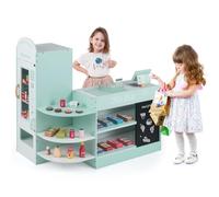 HOMASIS Supermercato Giocattolo per Bambini, Registratore Cassa Bambini in Legno, Cassa Giocattolo per Bambini con Distributore Automatico, per Bambini dai 3 agli 8 Anni (Modello 1, Verde)