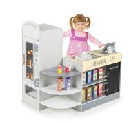 HOMASIS Supermercato Giocattolo per Bambini, Registratore Cassa Bambini in Legno, Cassa Giocattolo per Bambini con Distributore Automatico, per Bambini dai 3 agli 8 Anni (Grigio)